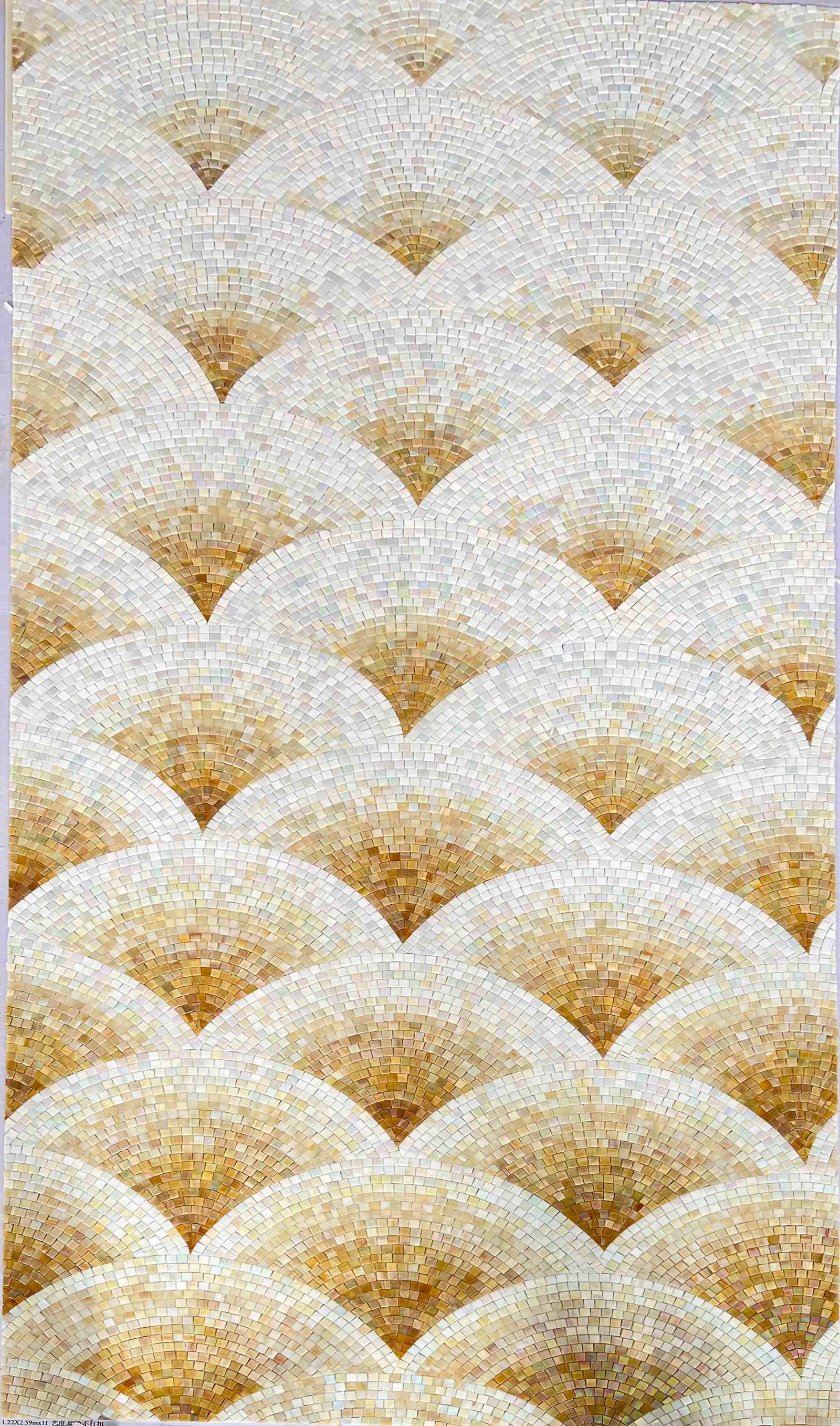 Geometric Abstract Glass Mosaic Wall Art with Repeating Scalloped Wave Pattern