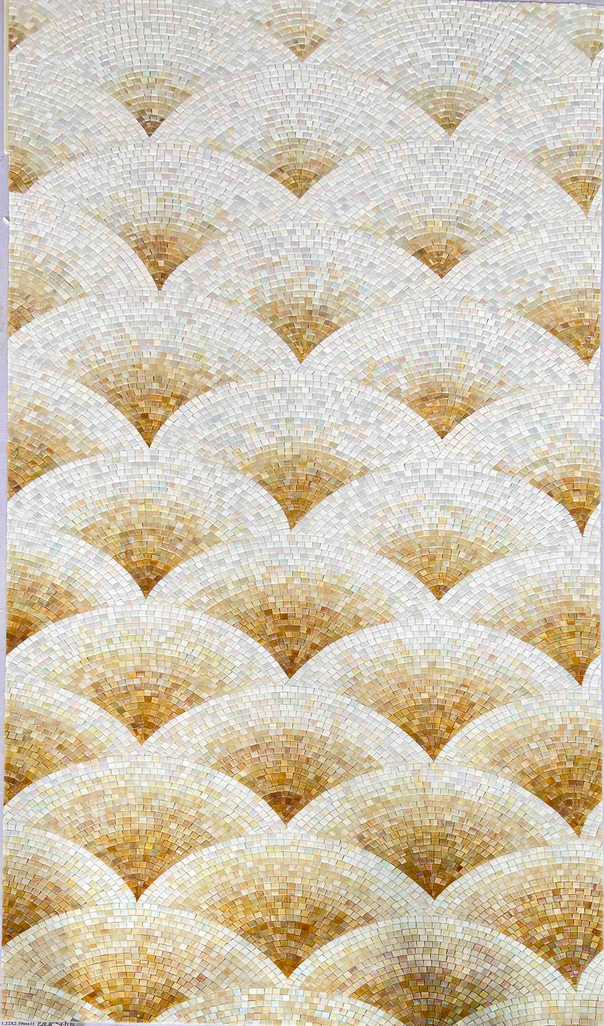 Geometric Abstract Glass Mosaic Wall Art with Repeating Scalloped Wave Pattern