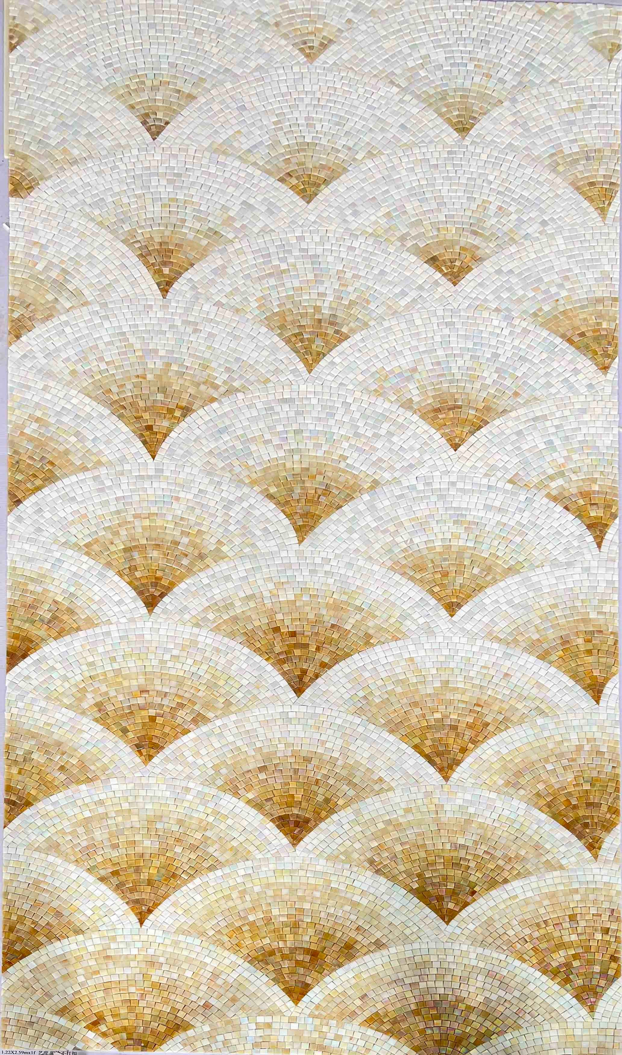 Geometric Abstract Glass Mosaic Wall Art with Repeating Scalloped Wave Pattern