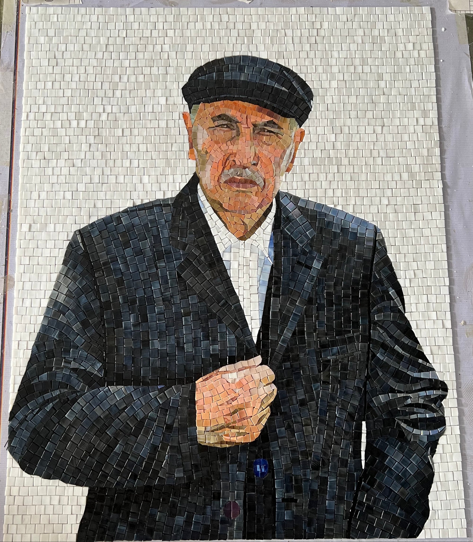 Elegant Mature Male Portrait Human Figure Glass Mosaic Artwork for Statement Walls