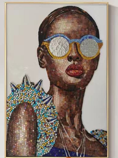 Modern Fashion Style Human Figure Glass Mosaic Artwork for High-End Interior Decoration