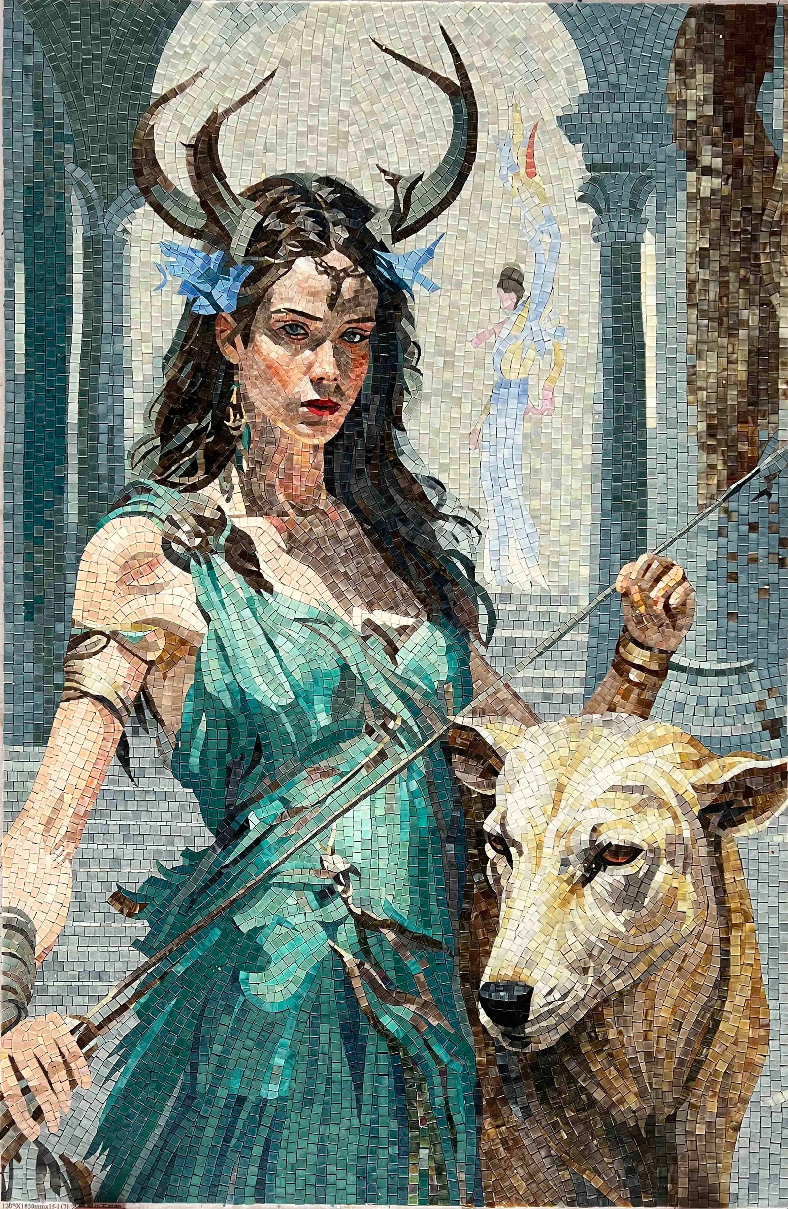 Mythological Female Human Figure Glass Mosaic Artwork for Artistic Interior Wall Decoration