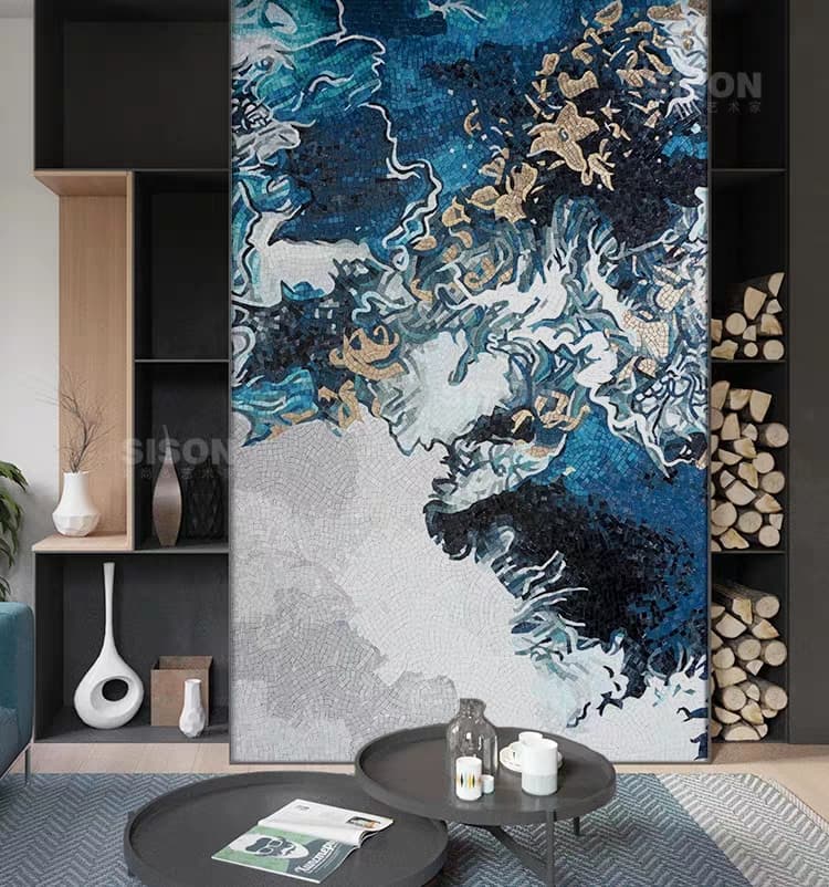 Landscape-Inspired Abstract Glass Mosaic Wall Art with Fluid Terrain and Dynamic Energy