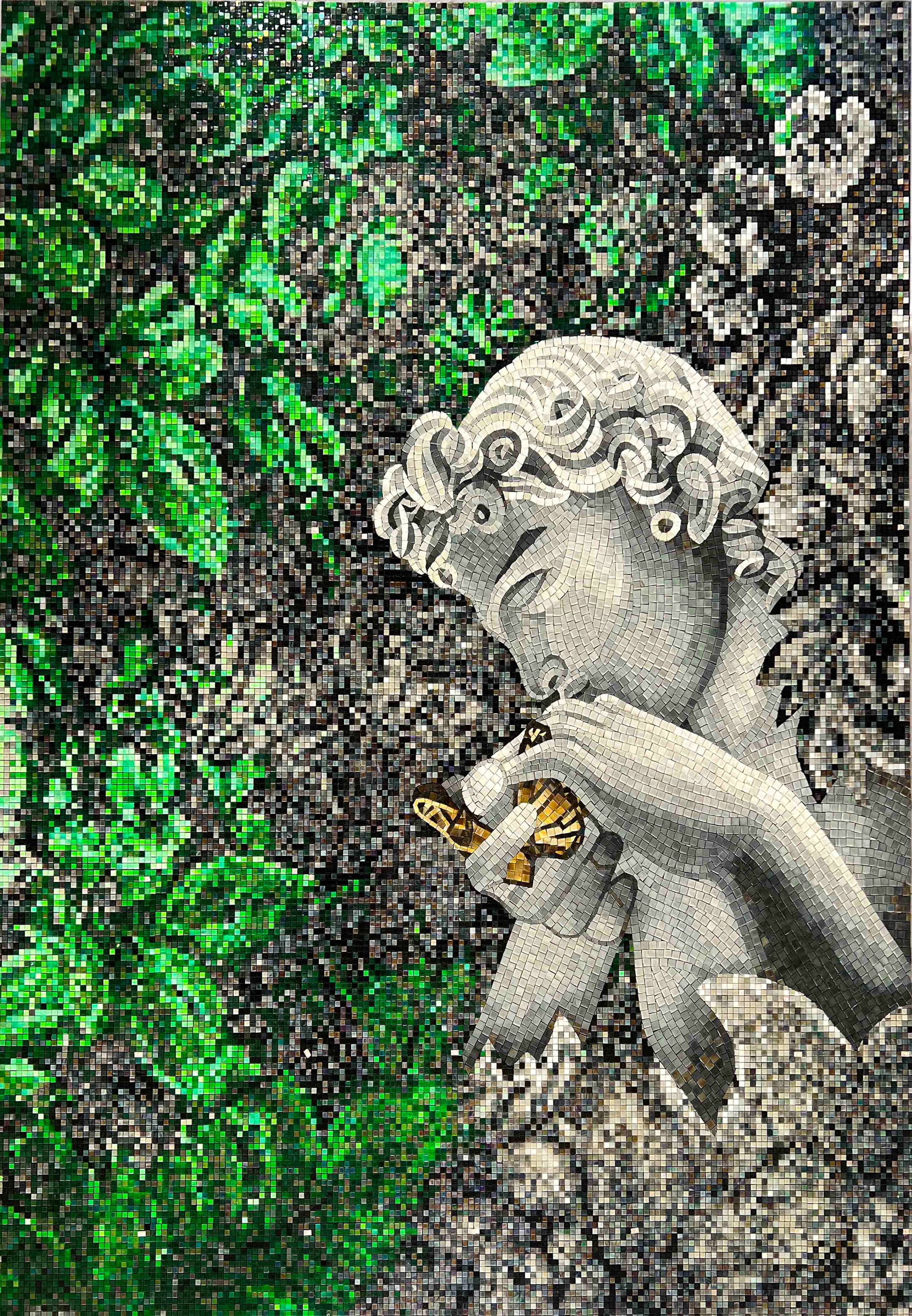 Classical Human Figure Stone Mosaic Artwork Inspired by Sculpture for Interior and Garden Walls