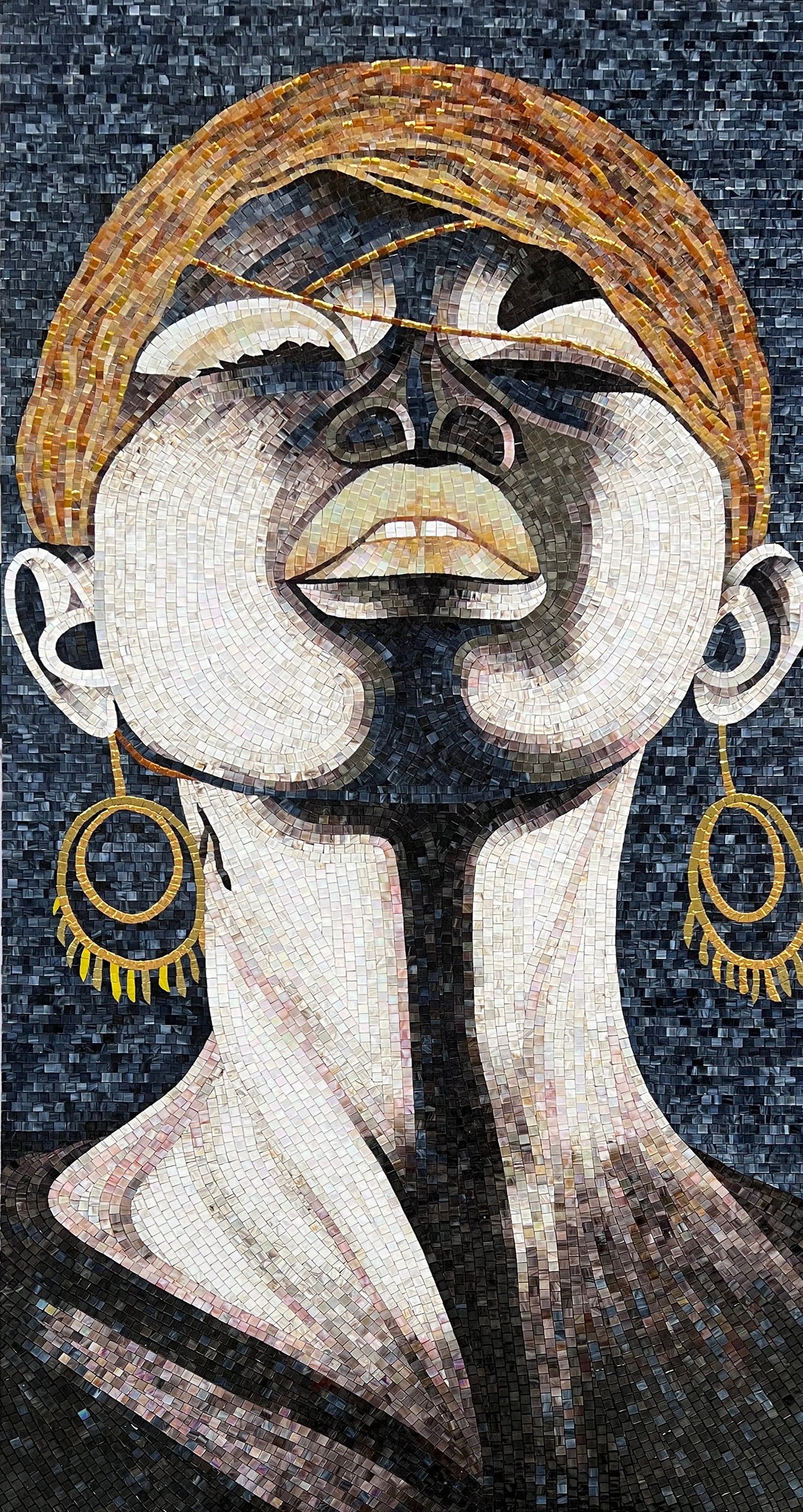 Expressive Contemporary Female Portrait Human Figure Glass Mosaic Artwork for Statement Interior Walls
