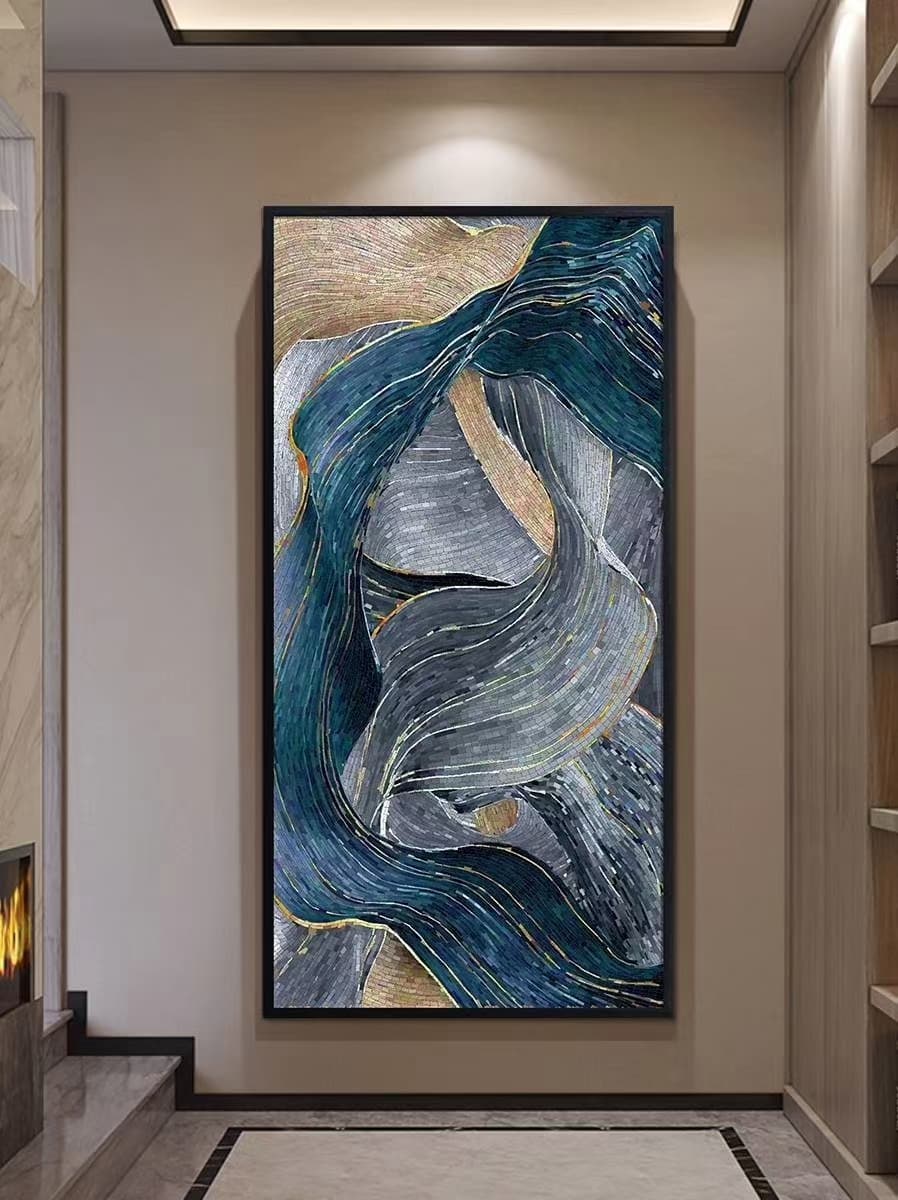 Modern Abstract Glass Mosaic Artwork Featuring Continuous Movement and Depth