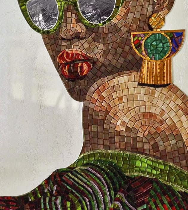 Contemporary Artistic Female Portrait Human Figure Glass Mosaic Artwork with Fashion-Inspired Design