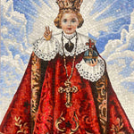 Sacred Human Figure Glass Mosaic Artwork with Regal Costume for Church Interior Decoration