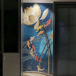 Nature-Inspired Abstract Glass Mosaic Wall Art Featuring Lotus and Flowing Fish