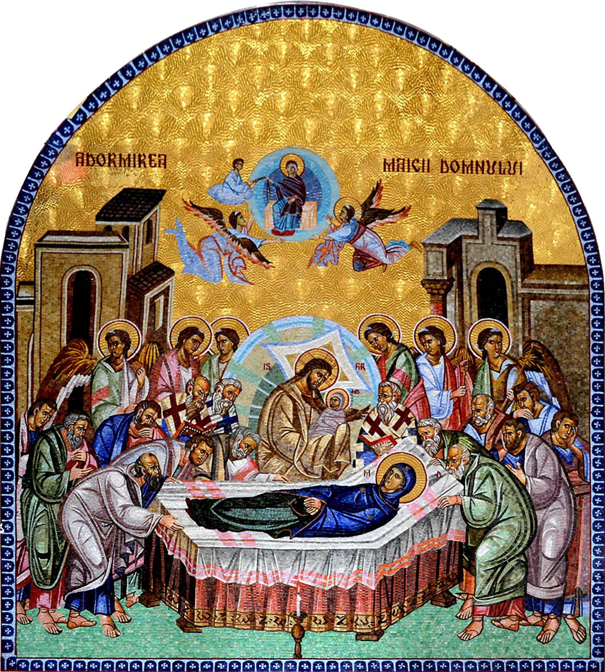 Dormition of the Virgin Mary Glass Mosaic Icon – Byzantine Christian Church Wall Art