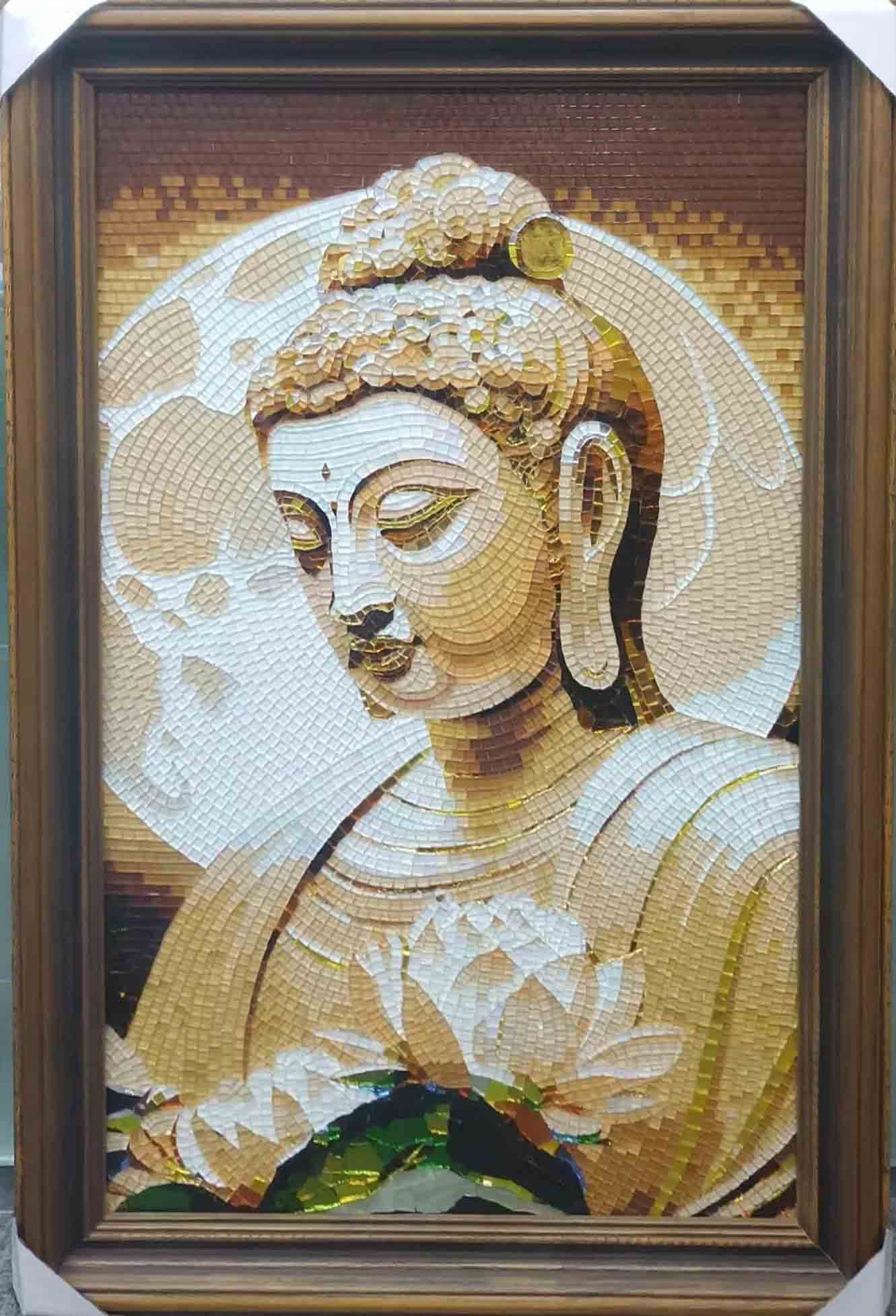 Spiritual Buddha Human Figure Glass Mosaic Decorative Wall Art for Tranquil Architectural Spaces