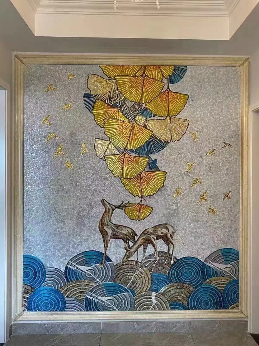 Artistic Abstract Glass Mosaic Wall Artwork with Poetic Movement and Layered Composition