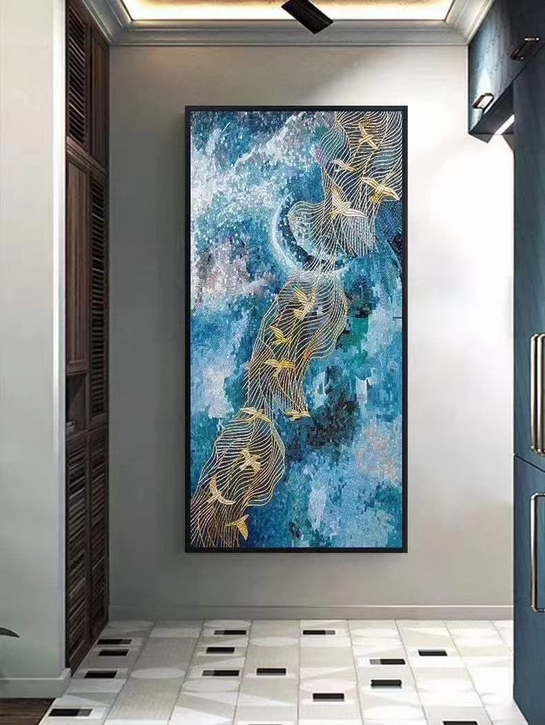 Contemporary Abstract Glass Mosaic Panel Inspired by Eastern Symbolism and Movement