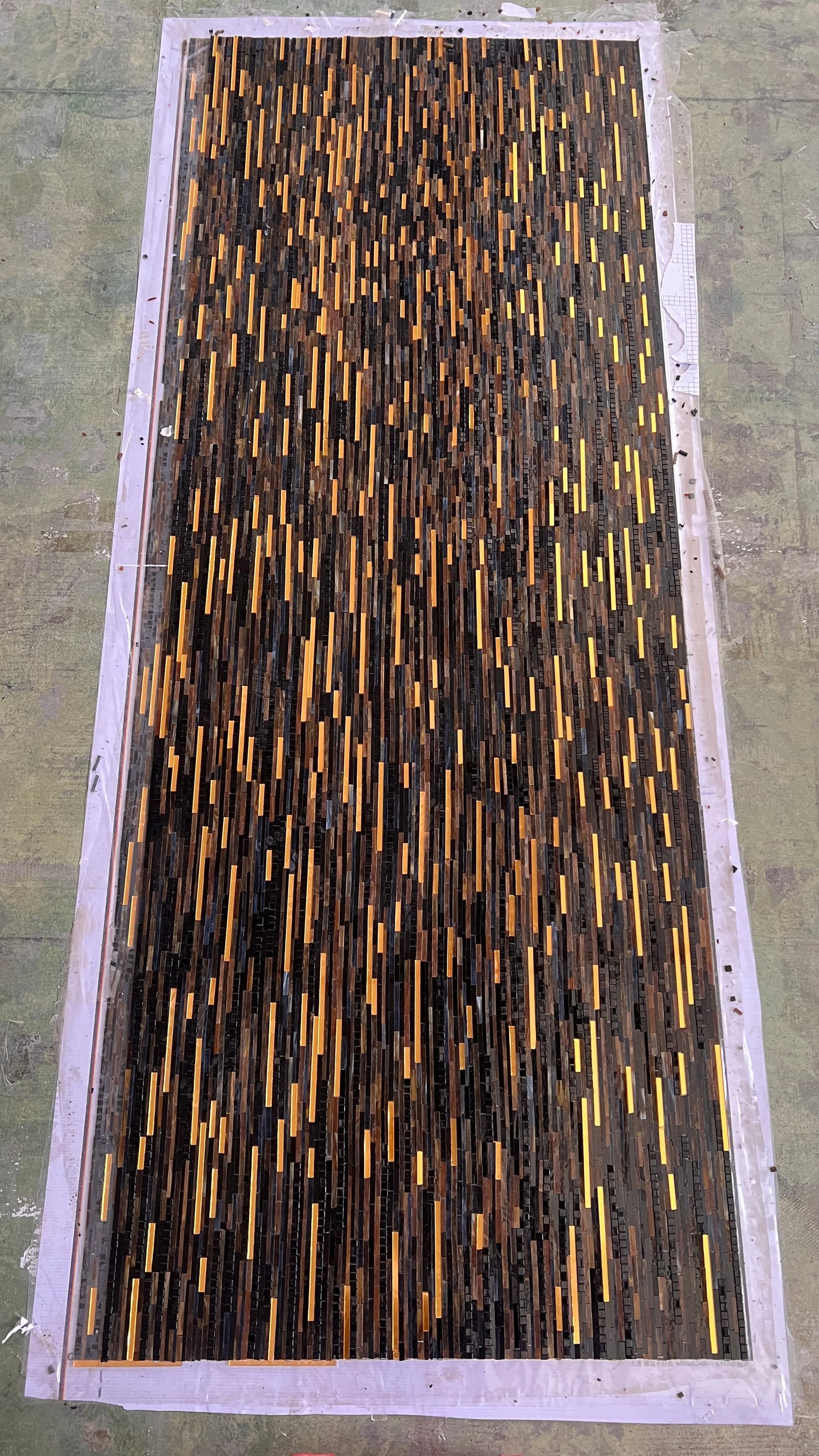 Abstract Glass Mosaic Wall Art with Linear Pattern and Rhythmic Texture