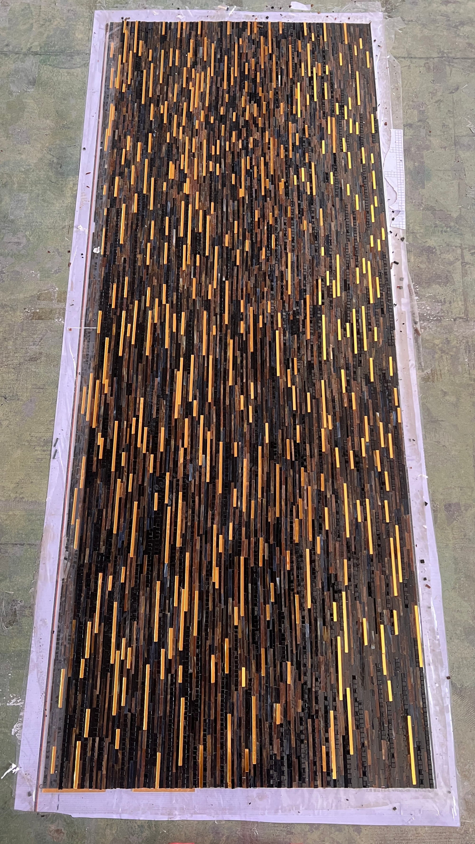 Abstract Glass Mosaic Wall Art with Linear Pattern and Rhythmic Texture