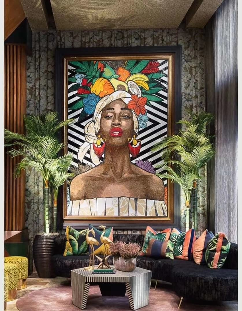 Contemporary African Female Portrait Human Figure Glass Mosaic Artwork for Luxury Interior Feature Walls
