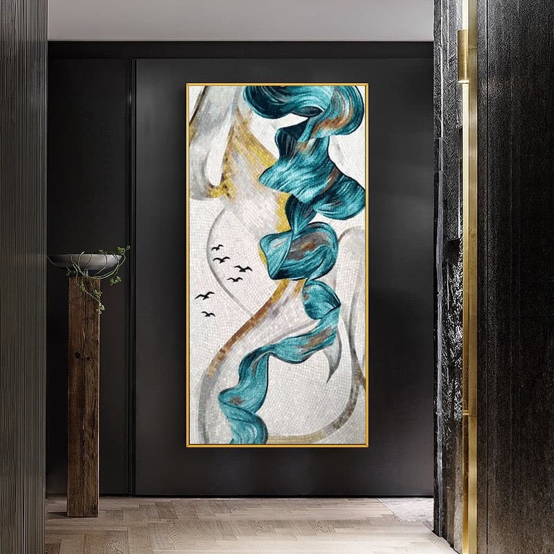 Contemporary Fluid Abstract Glass Mosaic Artwork with Sculptural Vertical Flow