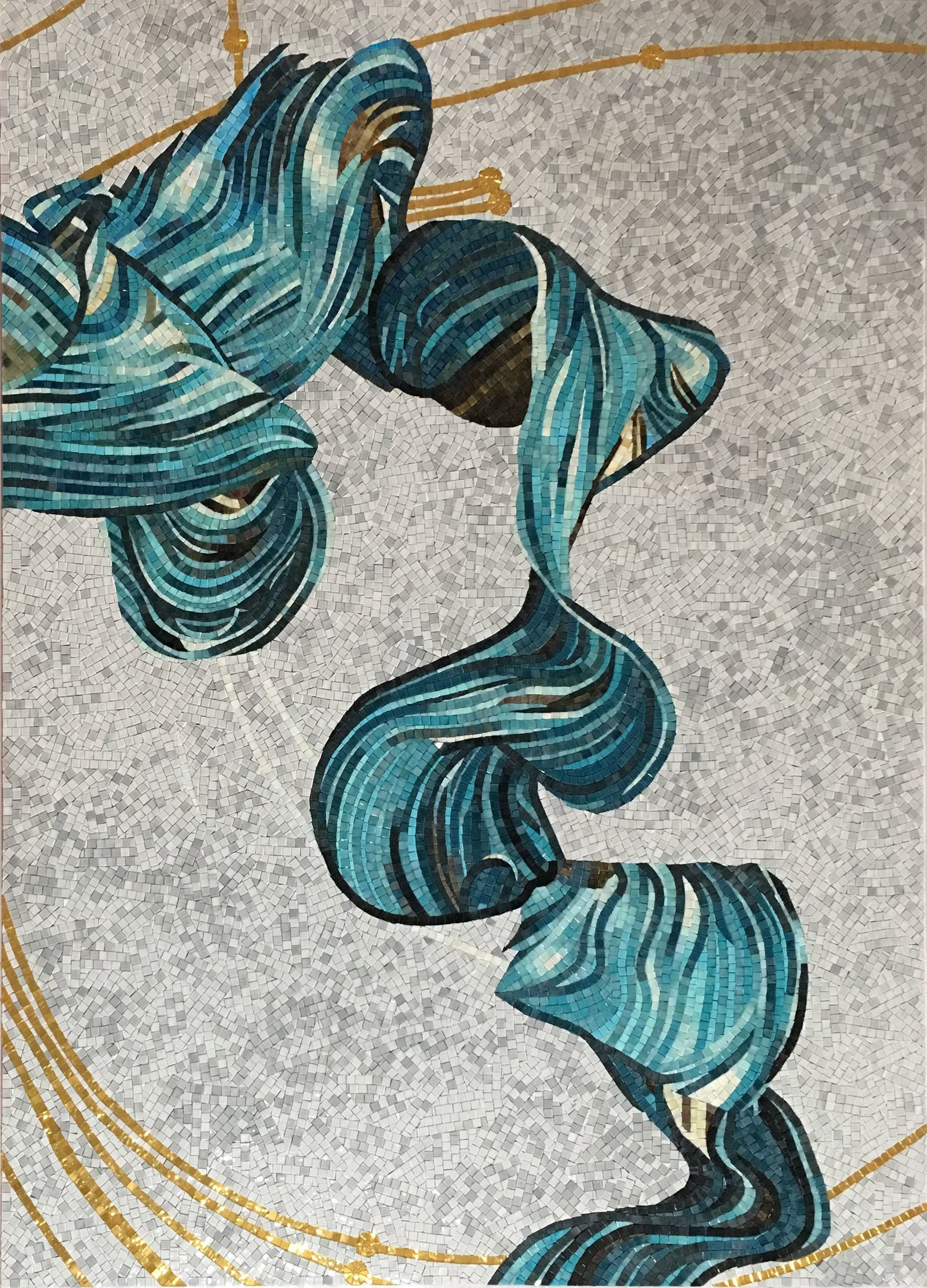 Handcrafted Abstract Glass Mosaic Art with Sculptural Flow for Home, Garden, and Commercial Spaces