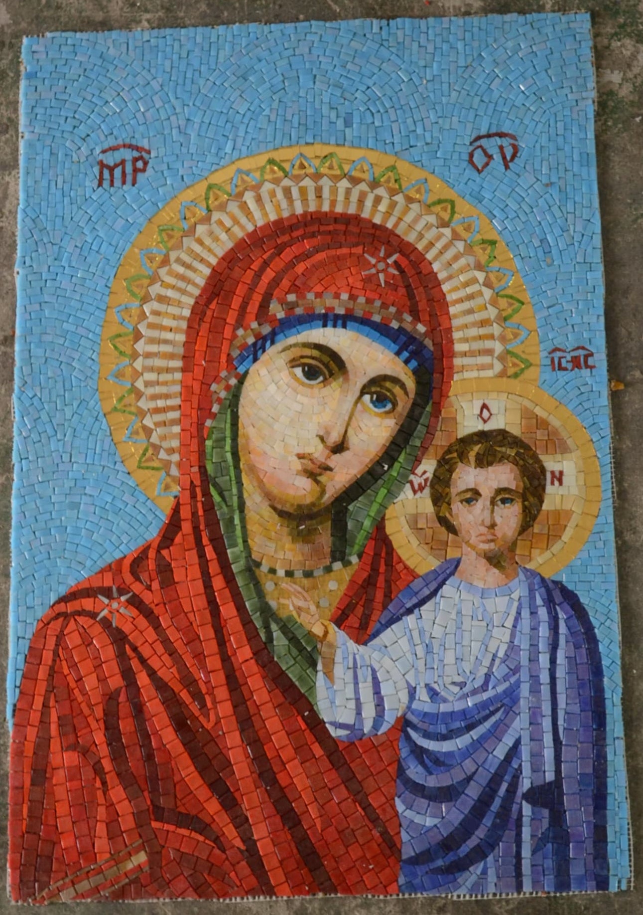 Byzantine Style Theotokos Glass Mosaic Icon for Church Decoration