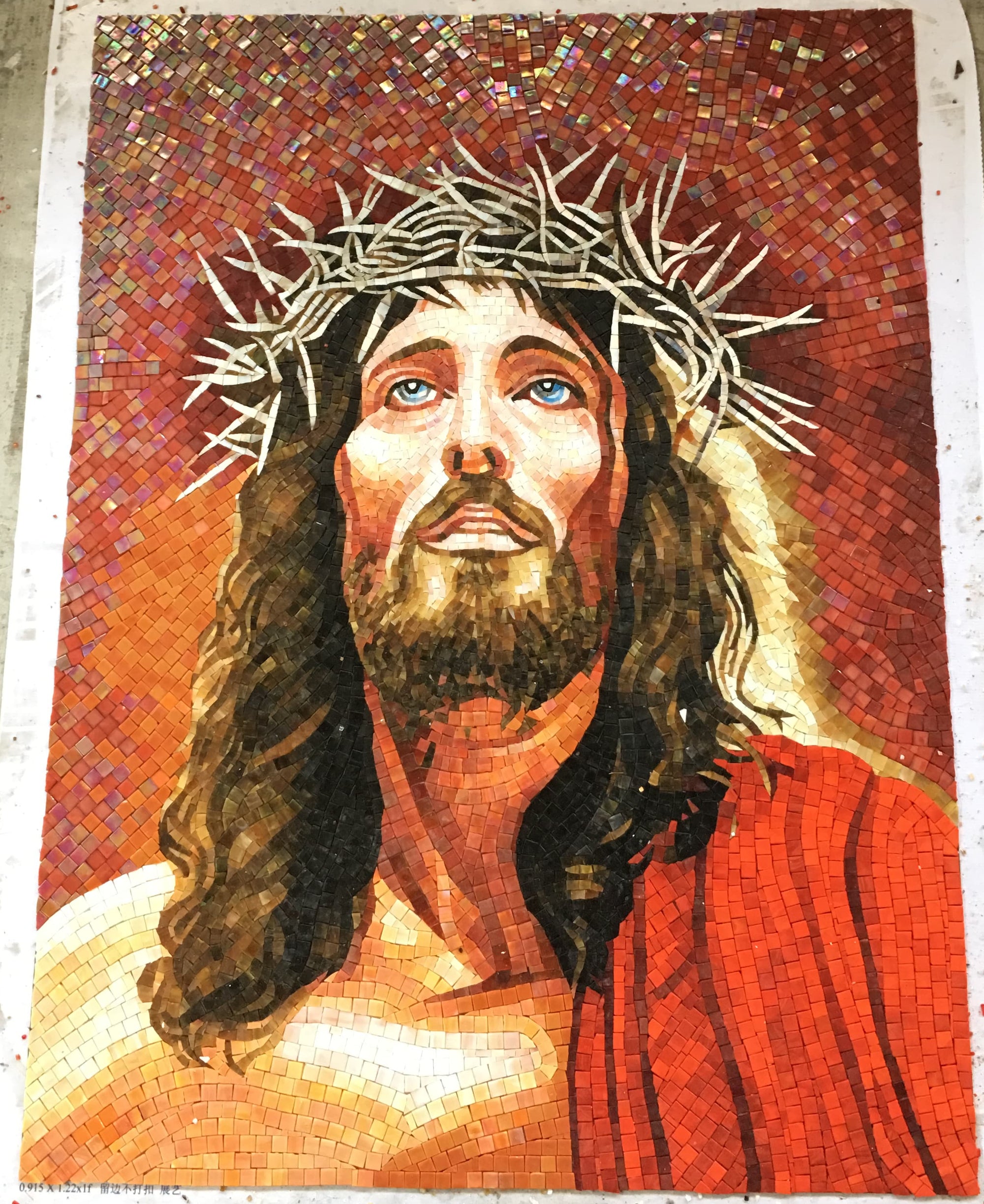 Jesus Christ with Crown of Thorns Glass Mosaic – Christian Passion Wall Art