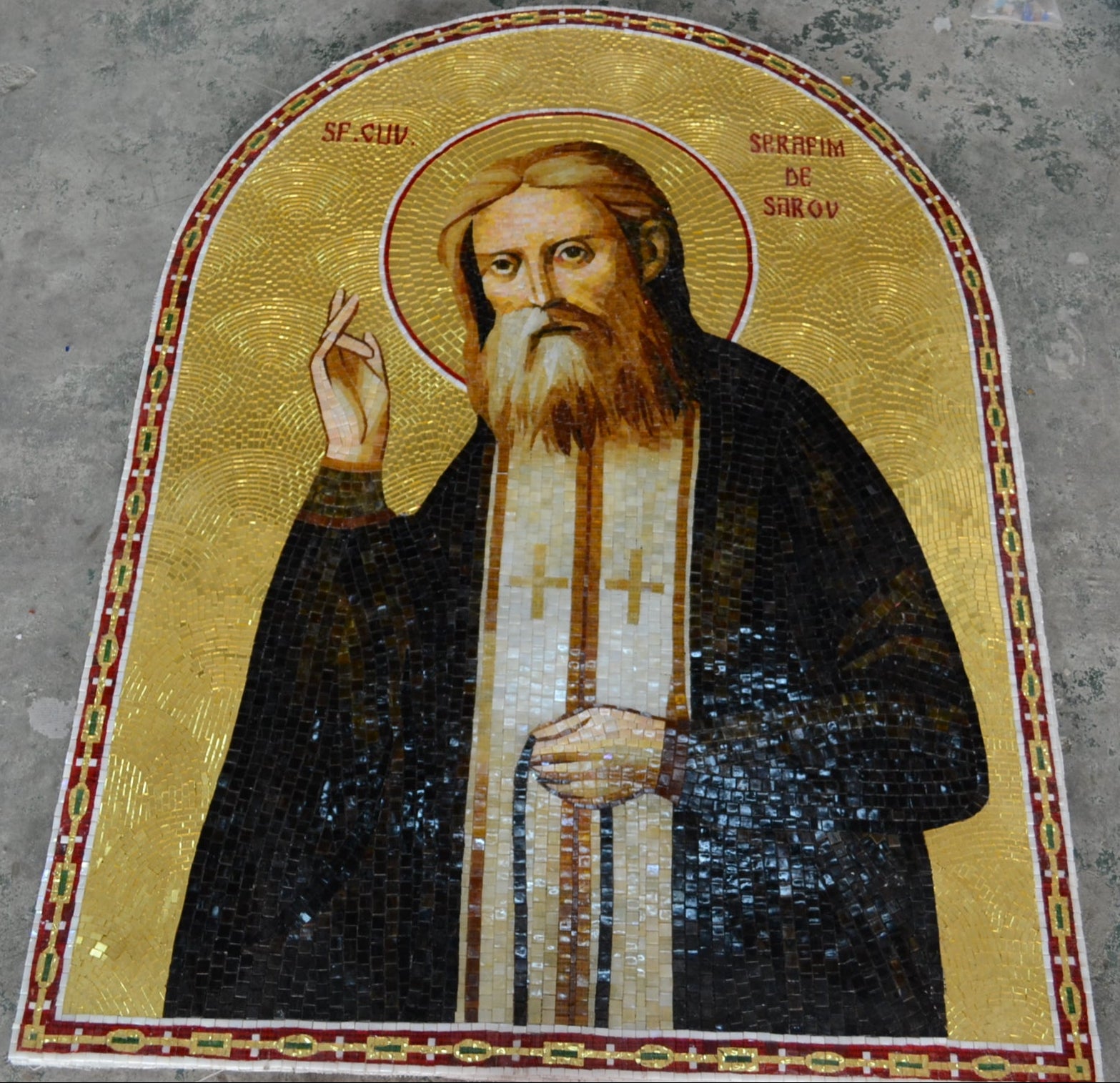 Byzantine Orthodox Holy Saint Glass Mosaic with Blessing Gesture
