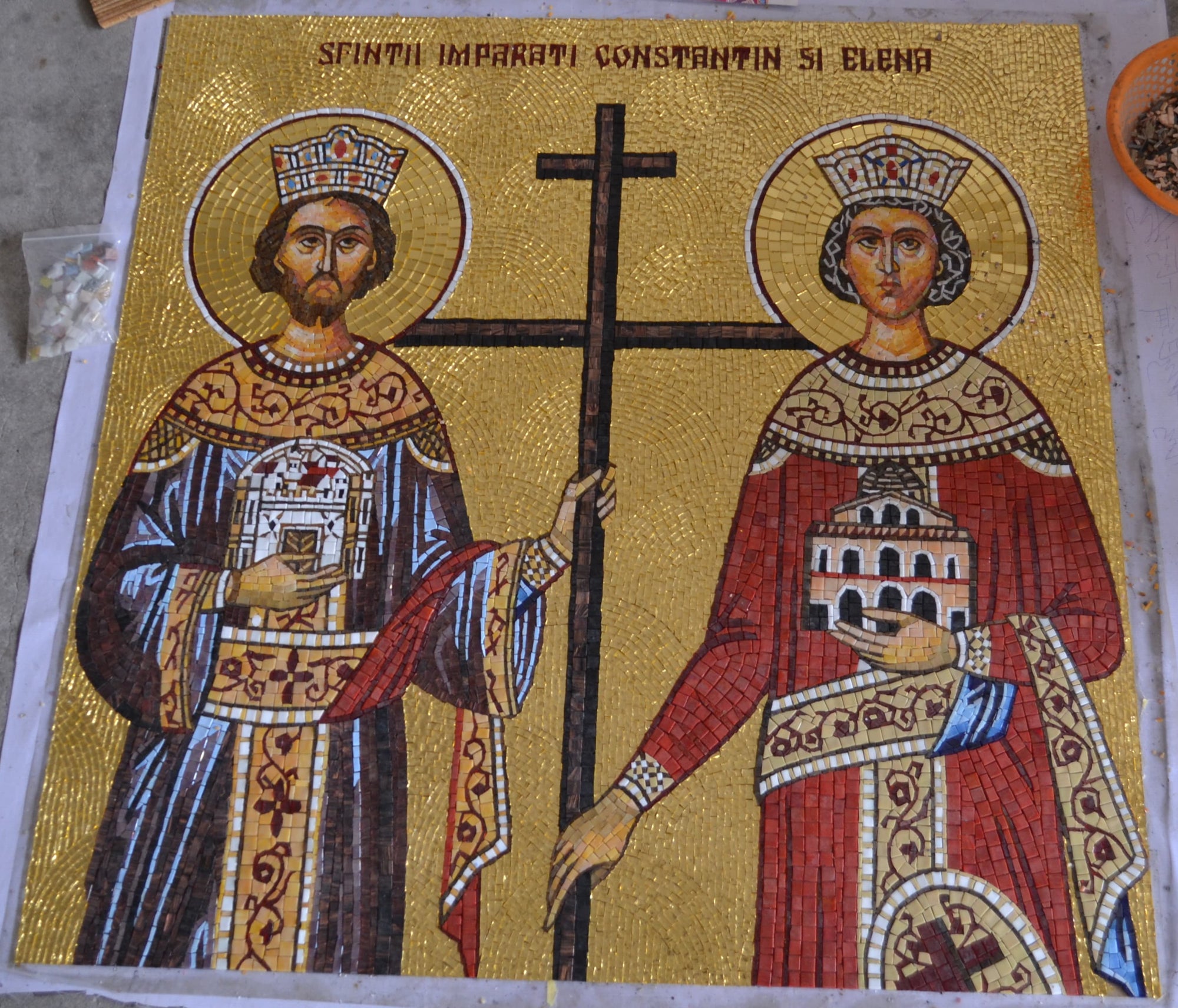 Orthodox Twin Saints Glass Mosaic – Byzantine Christian Church Wall Art
