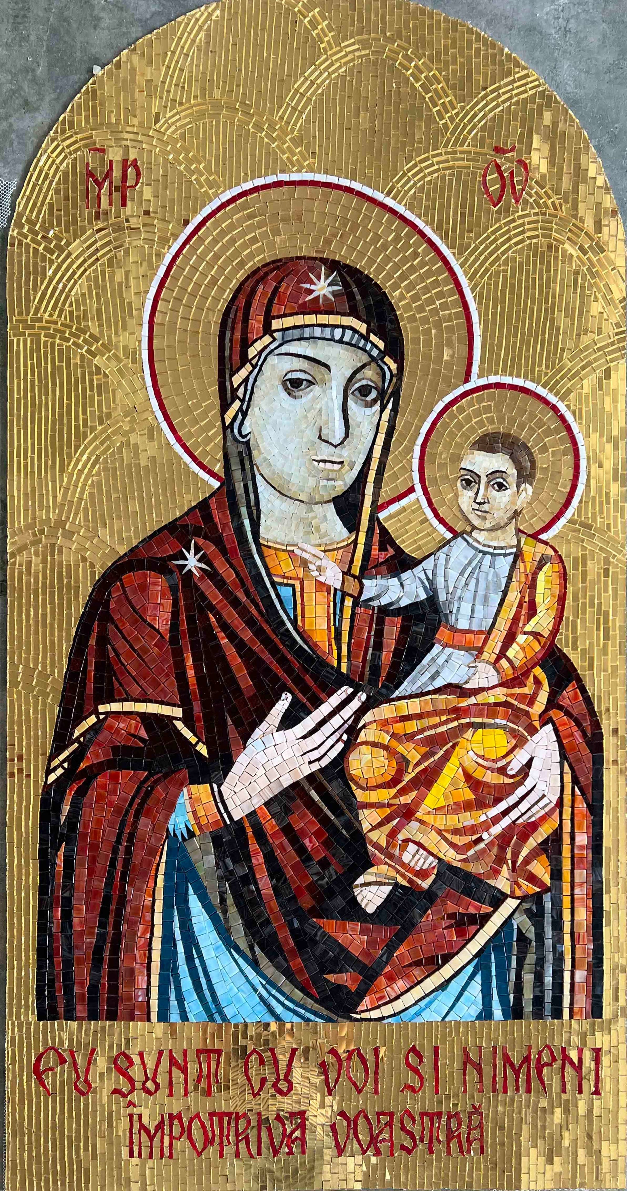 Byzantine Style Virgin Mary Glass Mosaic Icon for Church Apse Walls