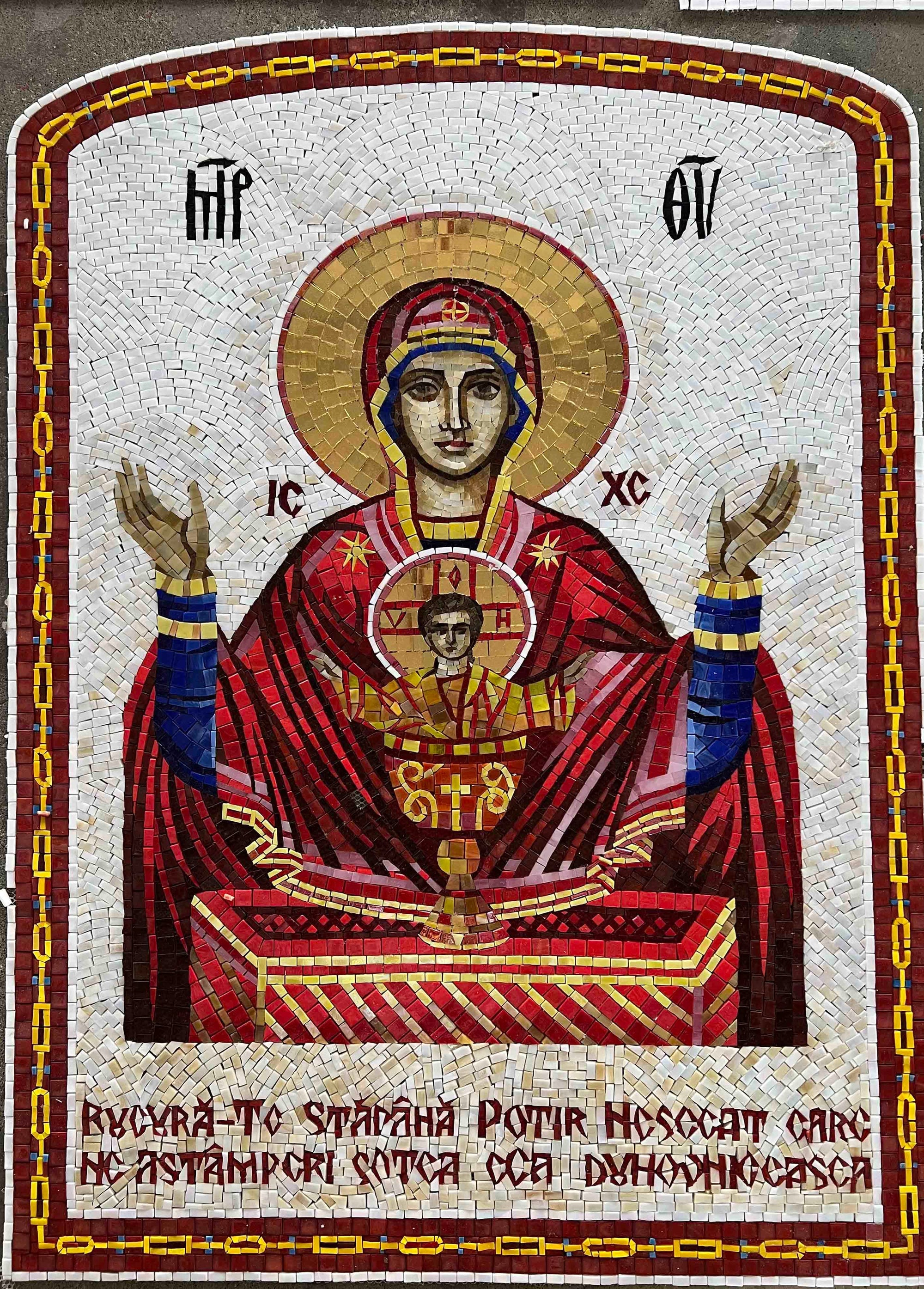 Byzantine Orthodox Virgin Mary Icon Glass Mosaic Wall Mural