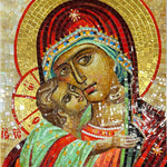 Virgin Mary and Child Glass Mosaic Icon – Byzantine Christian Church Religious Art