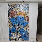 Symmetrical Botanical Abstract Glass Mosaic Wall Art with Layered Leaf Composition