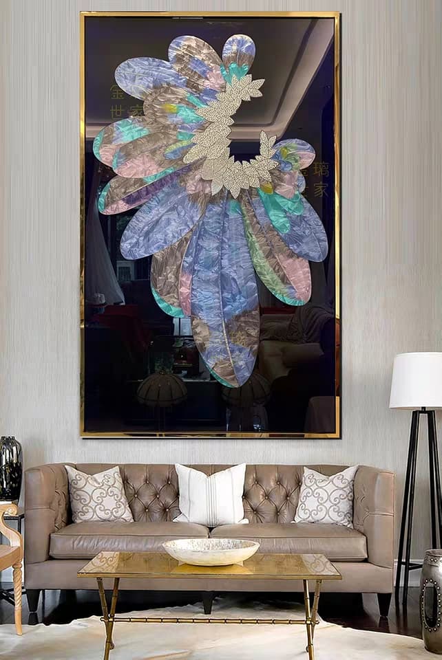 Sculptural Abstract Glass Mosaic Wall Art with Radiating Petal Form and Luminous Depth