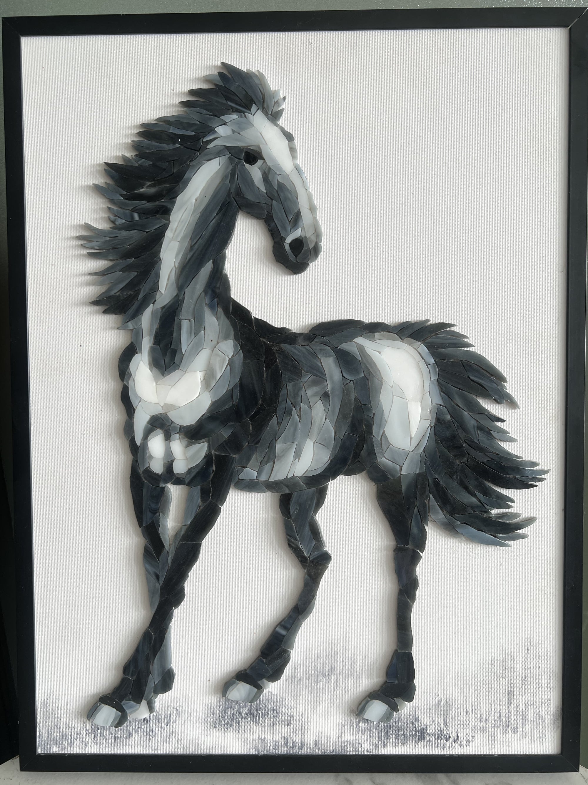 Ink Style Horse Glass Mosaic Art – Black and White Custom Mosaic Tile for Pool & Wall Decoration