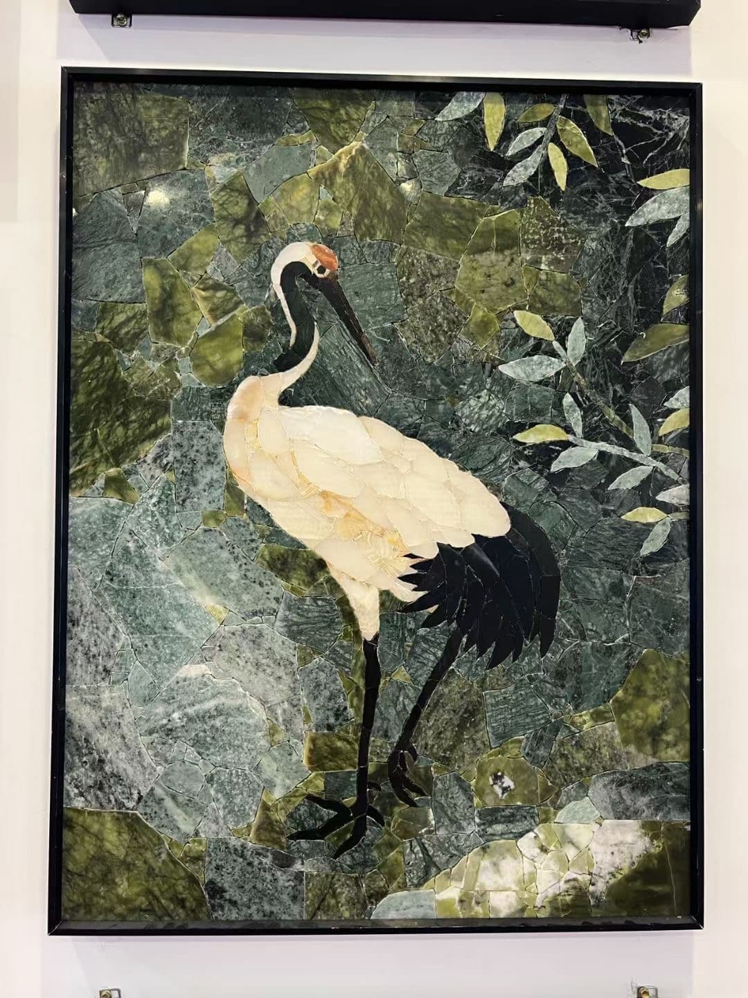 White Crane Stone Mosaic Art – Handmade Natural Stone Mosaic Decoration