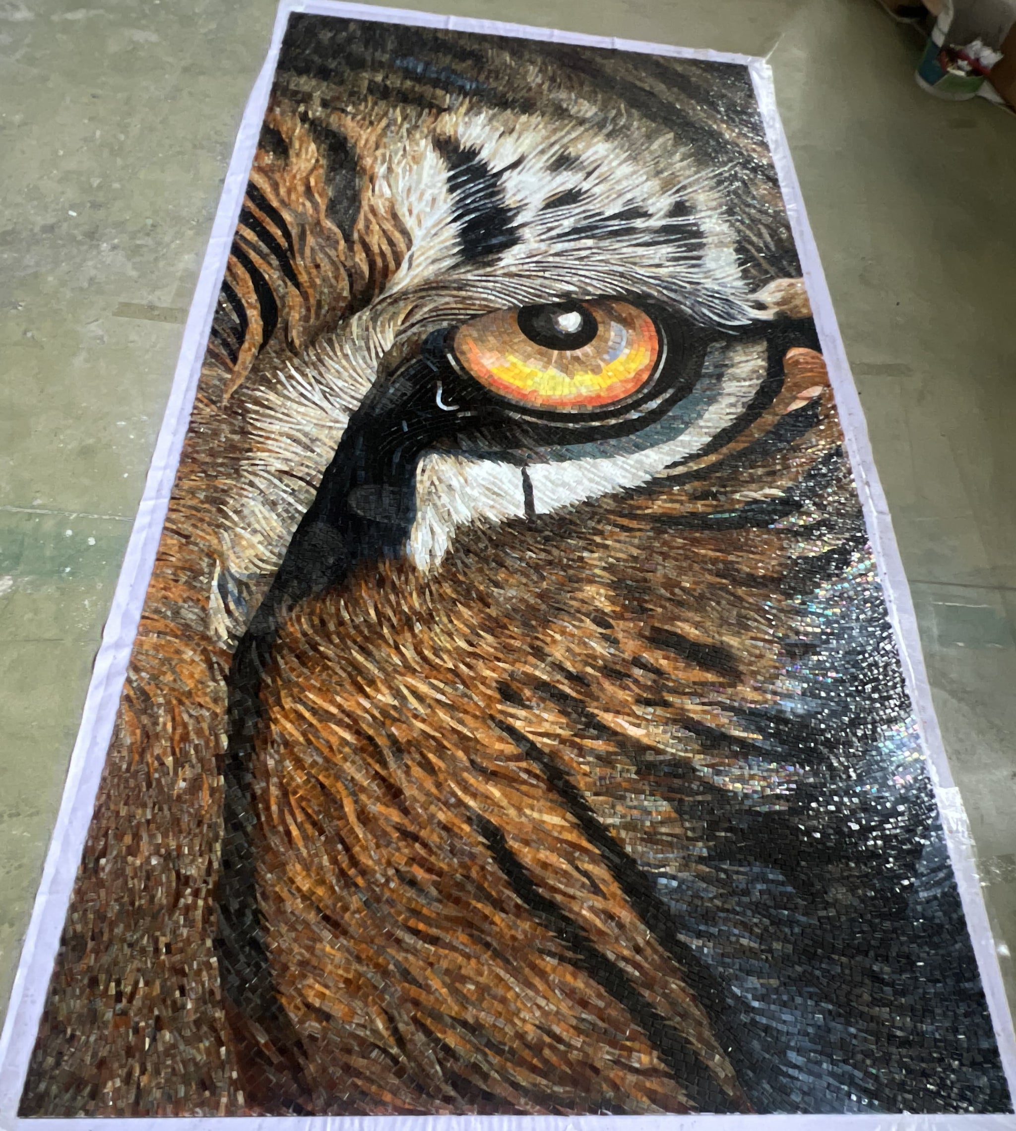 Half Face Tiger Glass Mosaic Artwork | Custom Animal Mosaic with Eye Focus