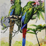 Twin Parrots Glass Mosaic Art – Custom Bird Mosaic Tile with Floral Design for Pool & Wall