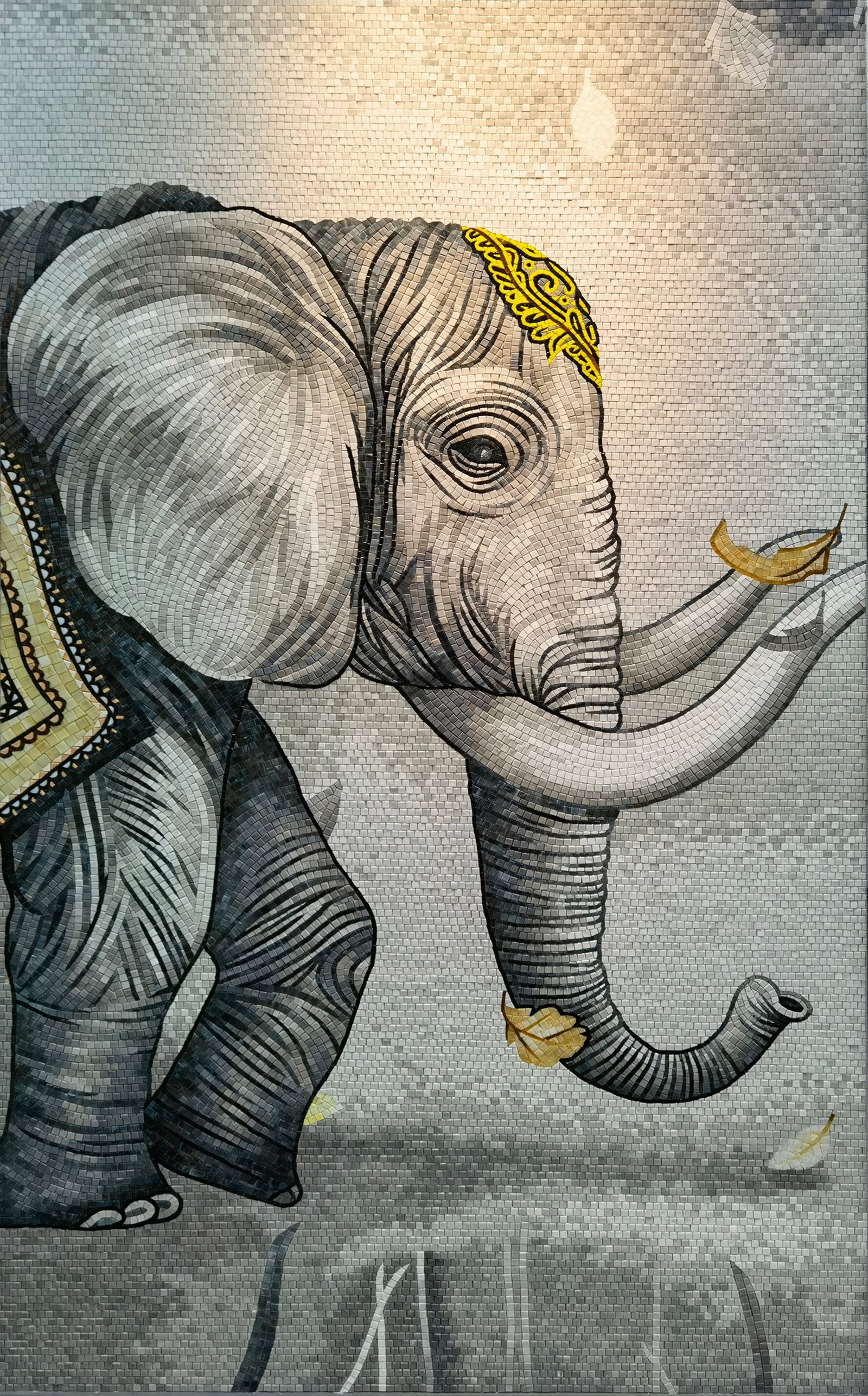 Elegant Elephant Glass Mosaic Artwork – Custom Animal Mosaic for Swimming Pool & Wall