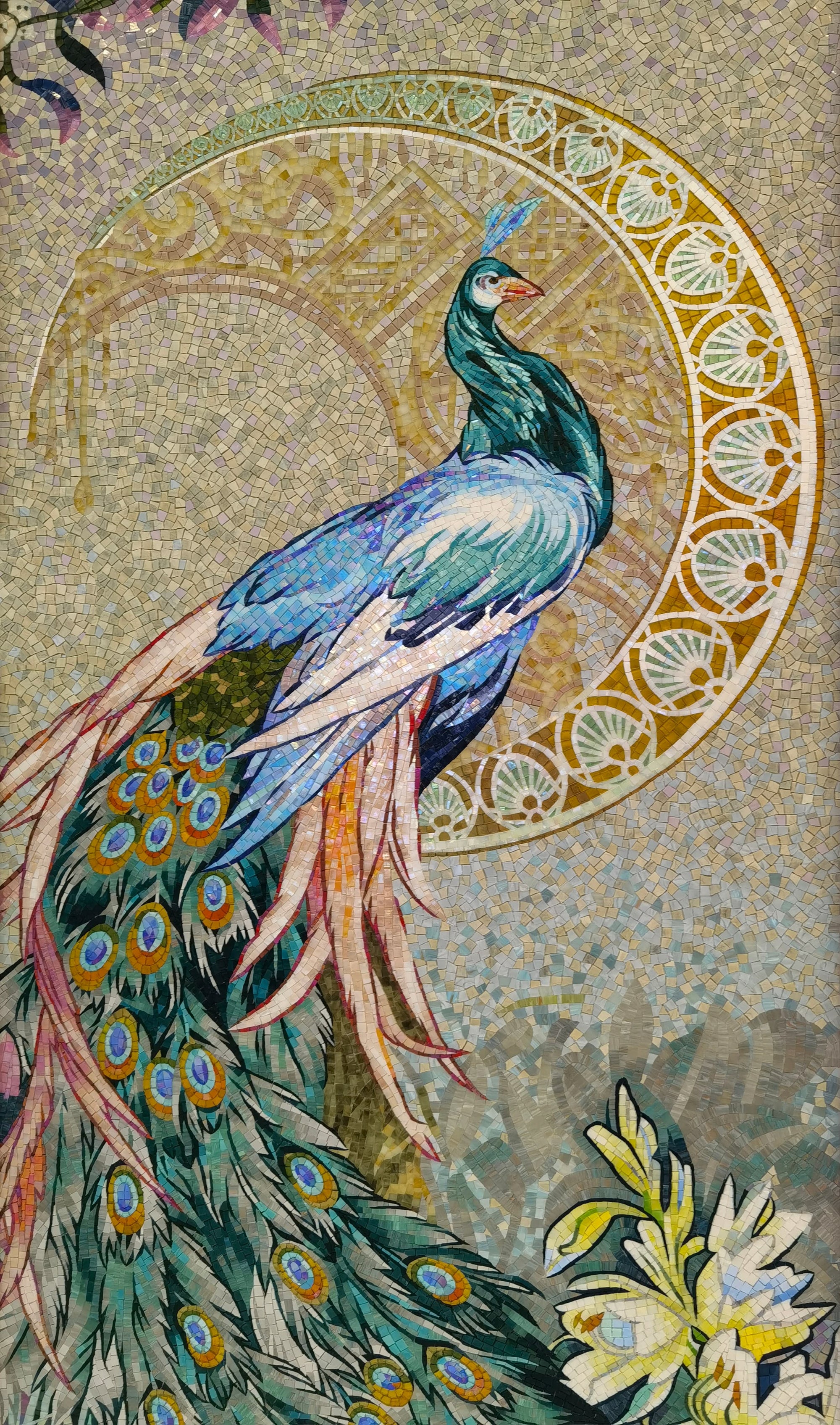 Luxury Moonlight Peacock Glass Mosaic Tile – Handmade Mosaic Art for Pool & Wall